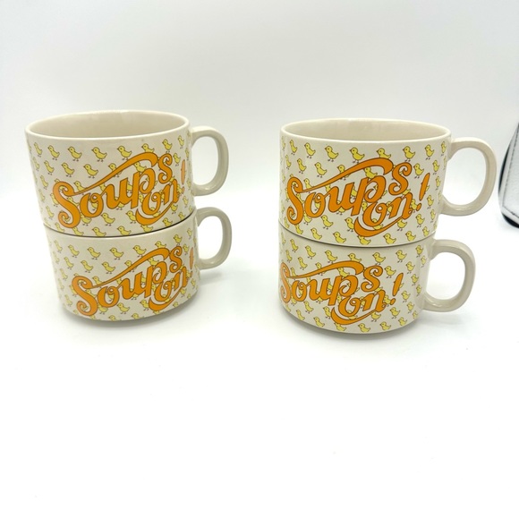 Vintage Kitschy 70s Japanese 'Soups On' Chicken Noodle Soup Mugs Set - Picture 2 of 8